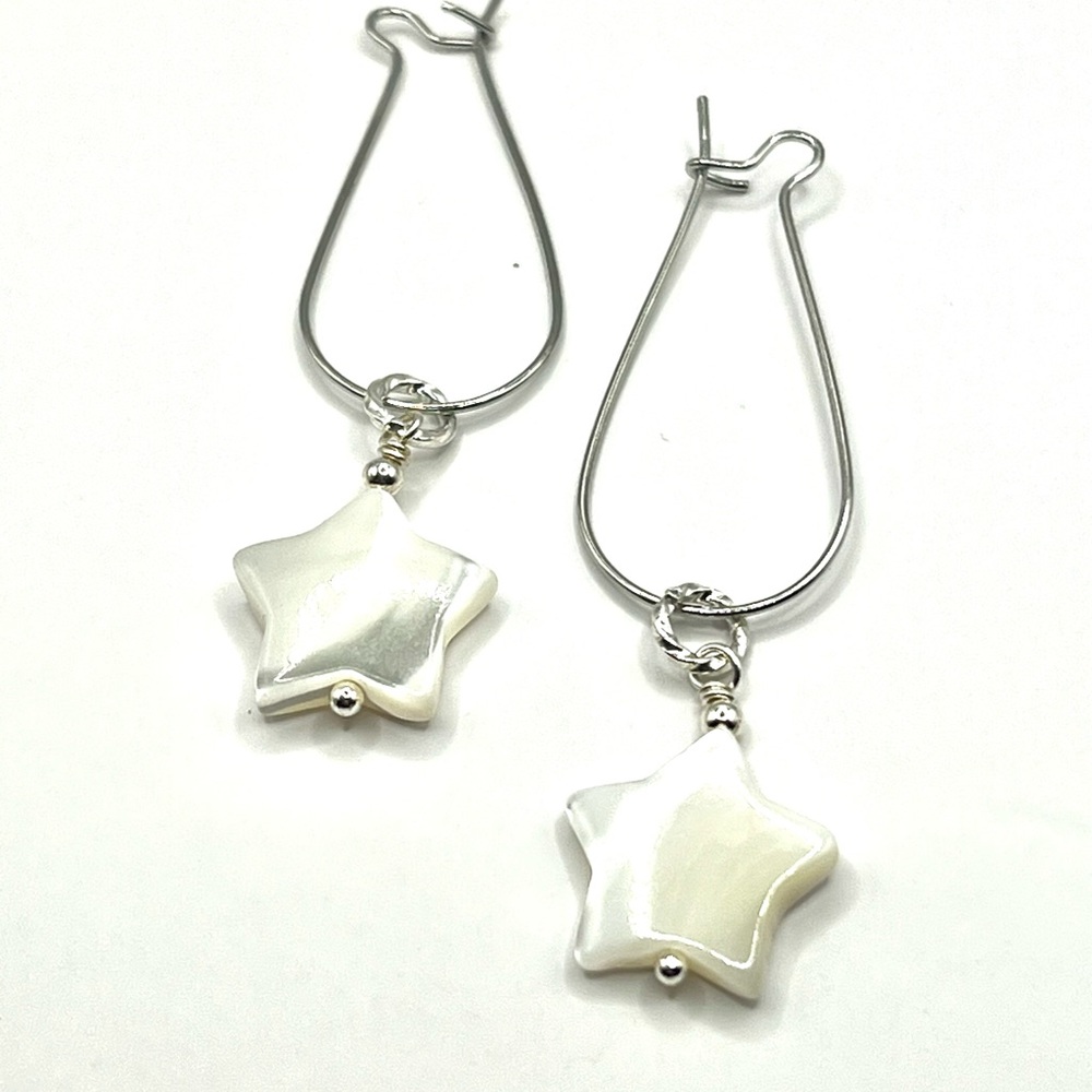 Silver Star Selenite Drop Earrings